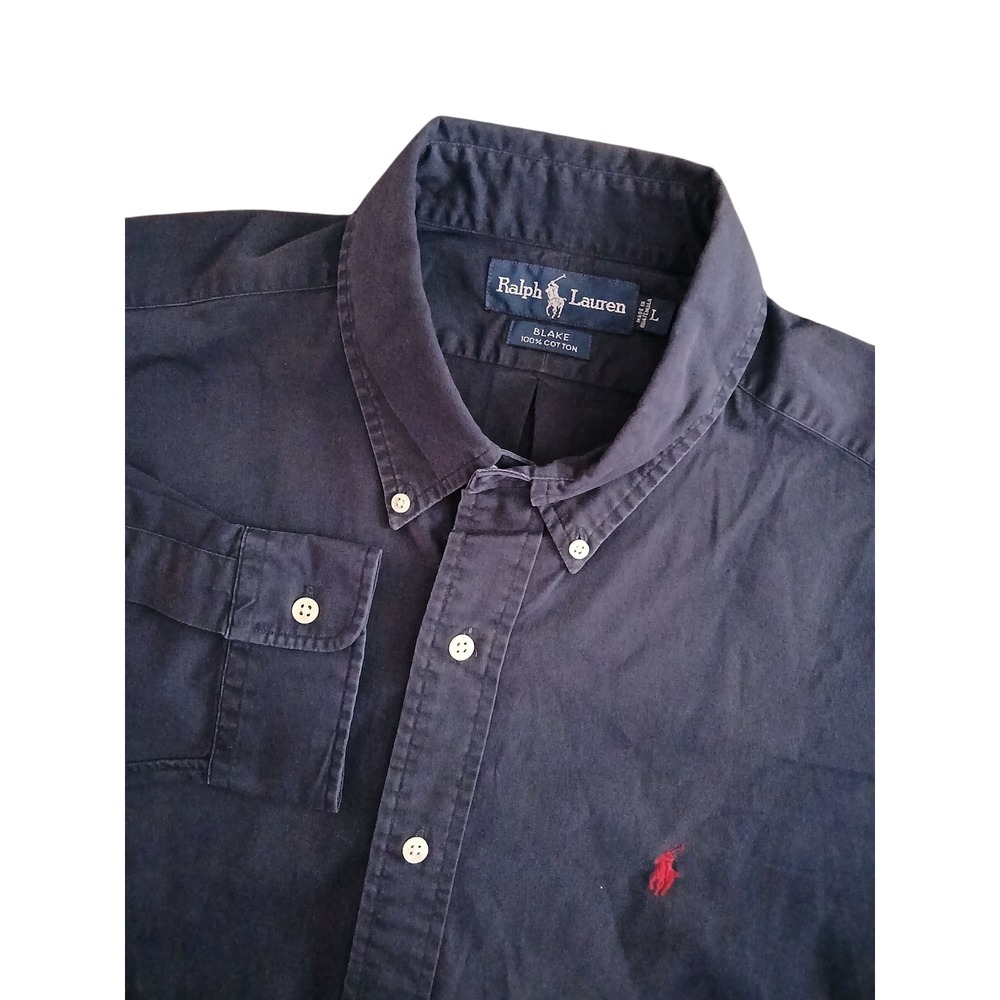 Ralph Lauren Blake Mens Navy Blue Cotton Casual Preppy Button Up Shirt Large NWT